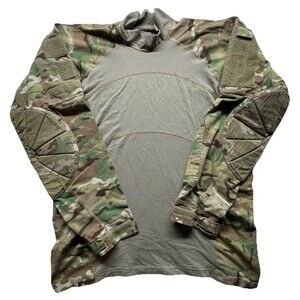 Massif Army Combat FR Shirt Mens M Green ABU Camo Long Sleeve Tactical Patch
